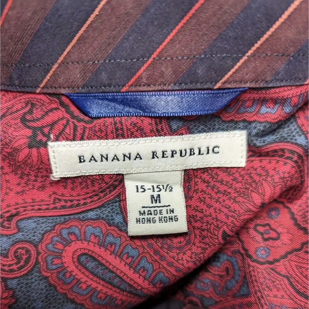 Vtg Banana Republic Men Medium Flip Cuff Slim Fit Black - Red Diagonal Stripe